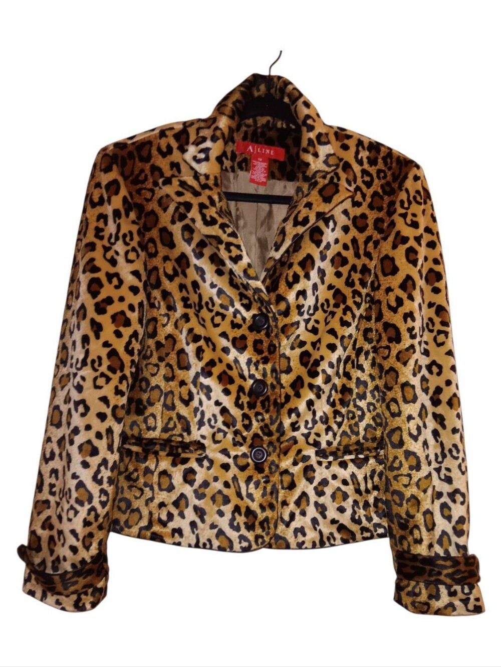 A Line Leopard Velvet Vintage Mob Wife Glam Style Jacket 12